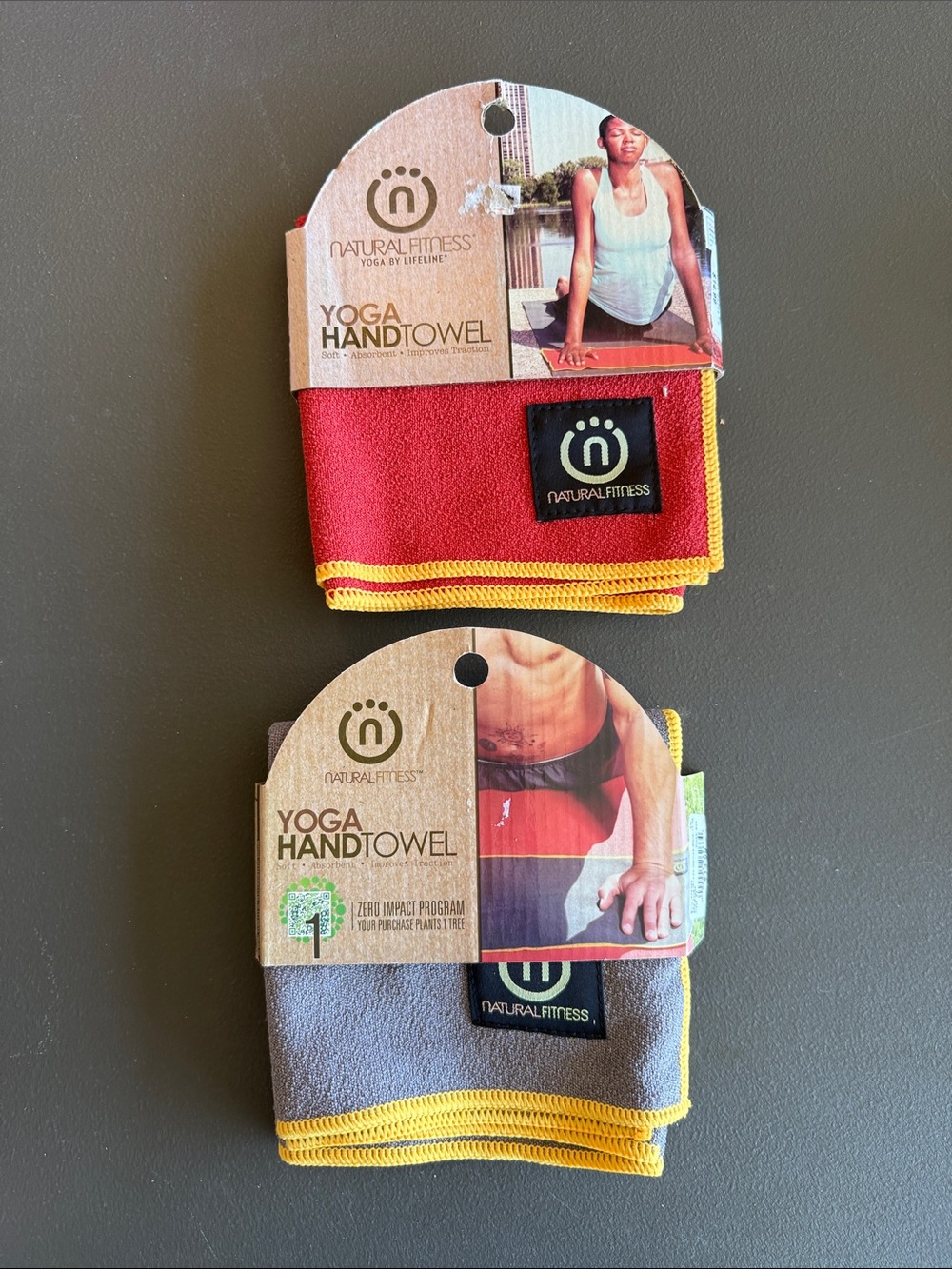 Yoga Hand Towels – Red & Gray with Yellow Trim (2-Pack)
